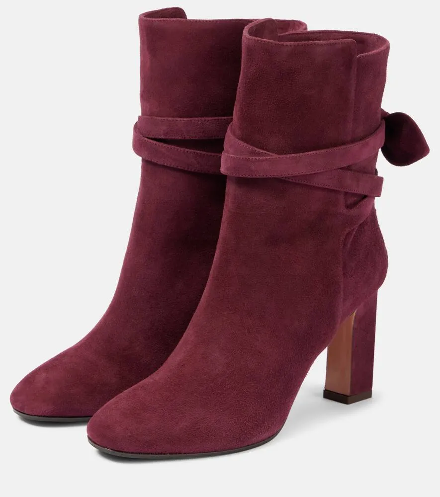 Aquazzura Very Bow Tie 85 suede ankle boots