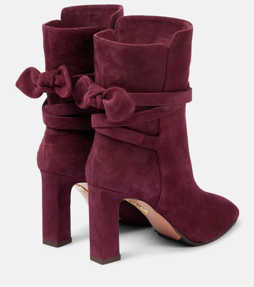 Aquazzura Very Bow Tie 85 suede ankle boots