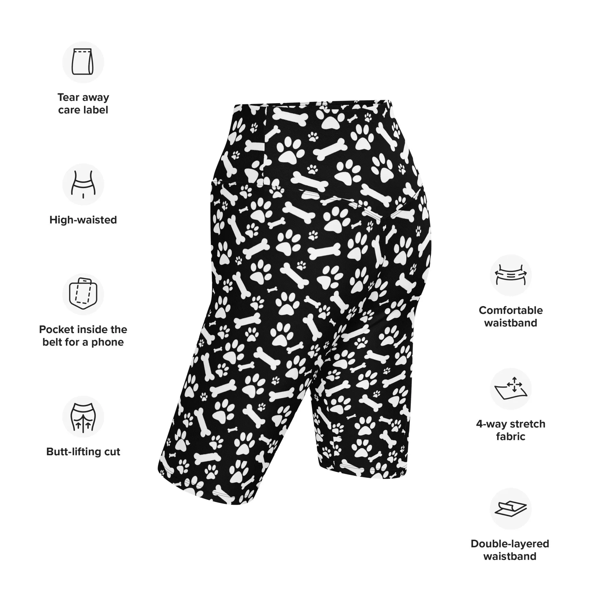 Black and White Paws Biker Shorts