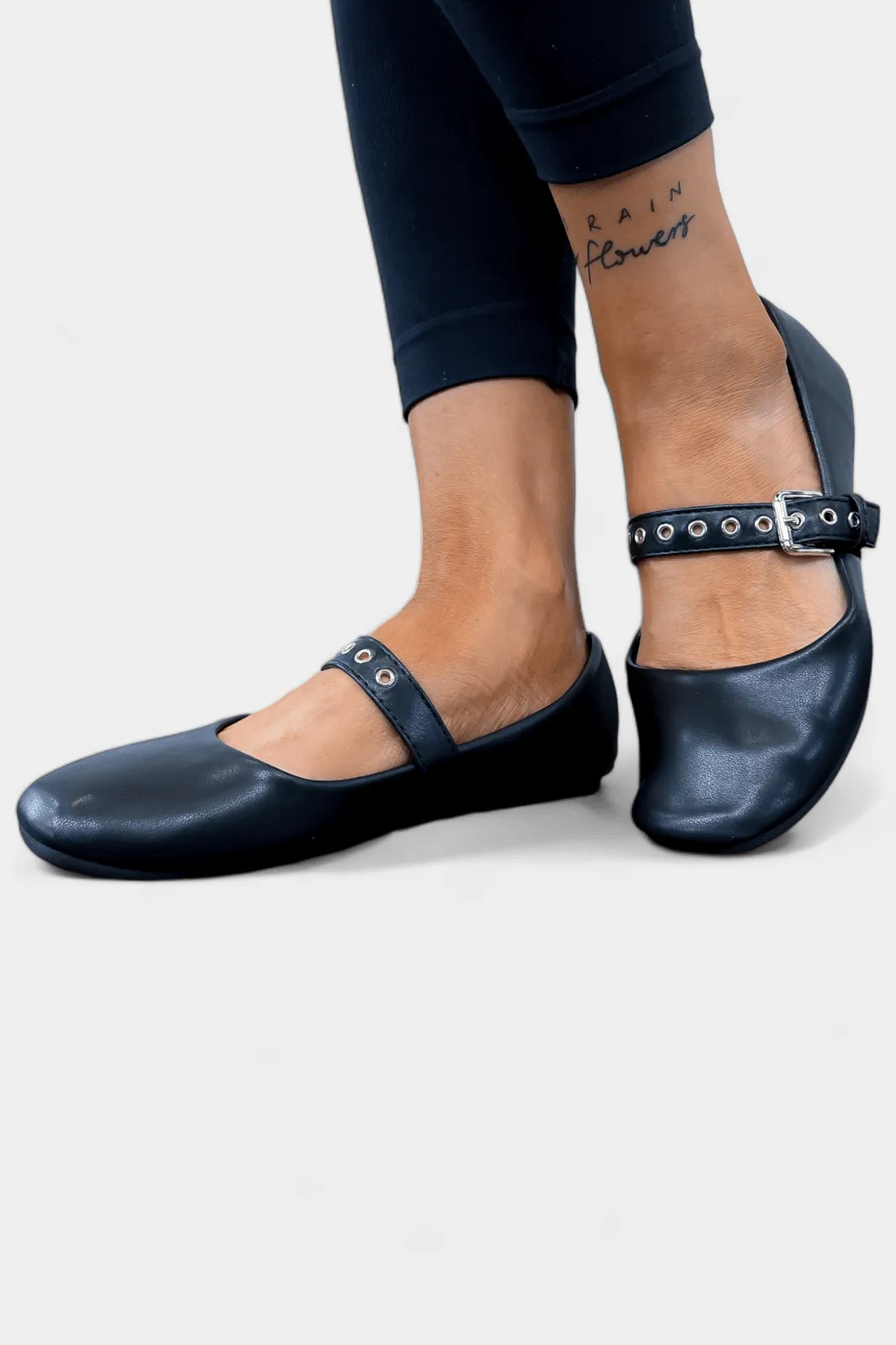 Black Grommet Ballet Flats