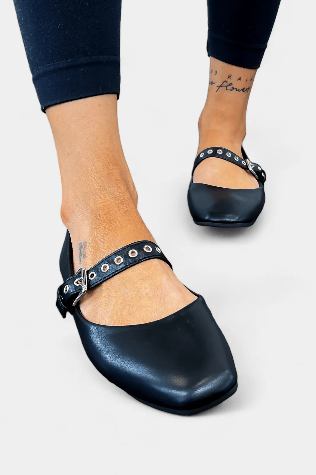 Black Grommet Ballet Flats