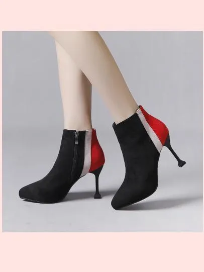 Color matching pointed high heel Martin boots