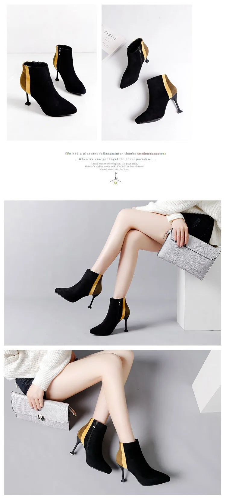 Color matching pointed high heel Martin boots