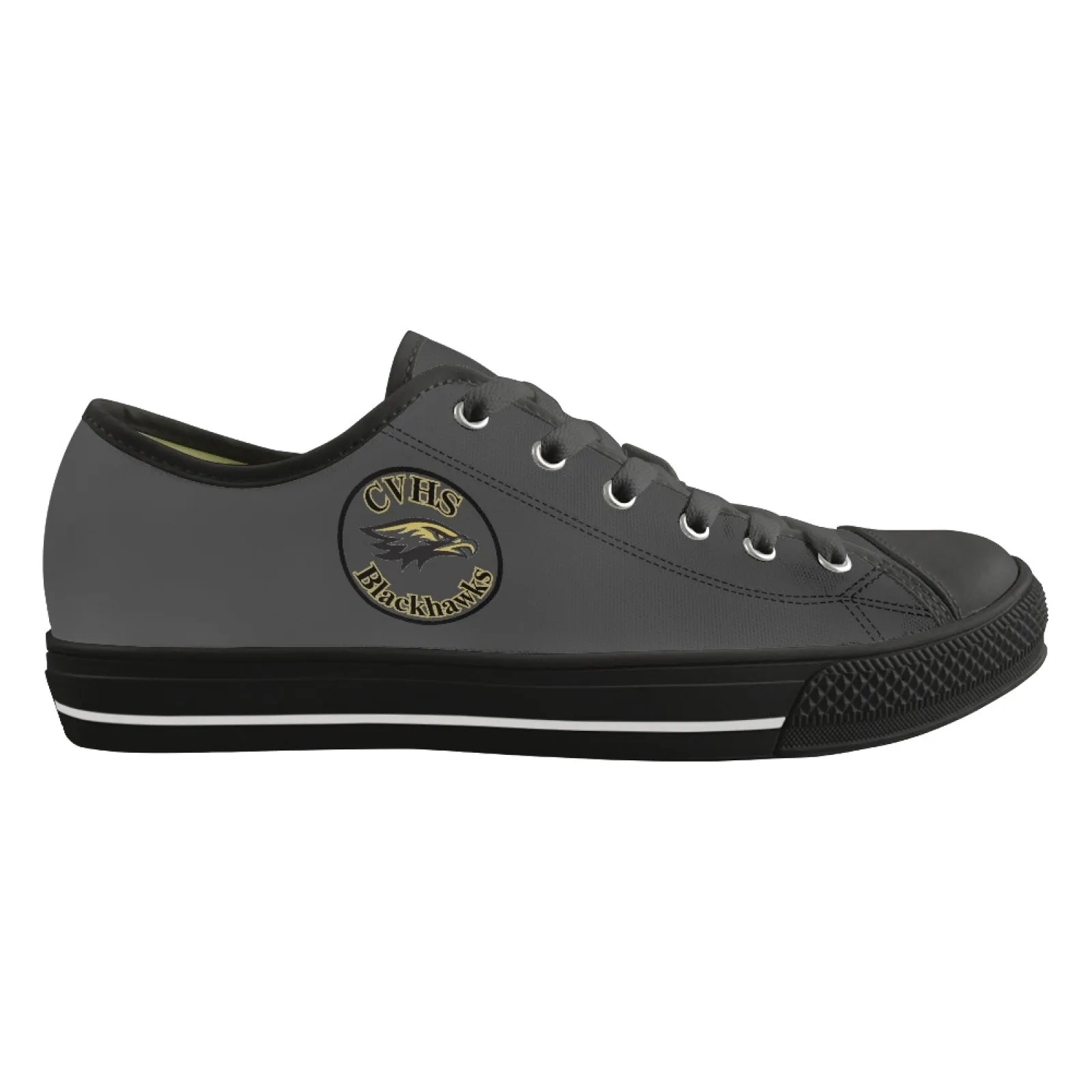CVHS Blackhawk Circle Logo White & Charcoal Gray Low Top Canvas Shoes