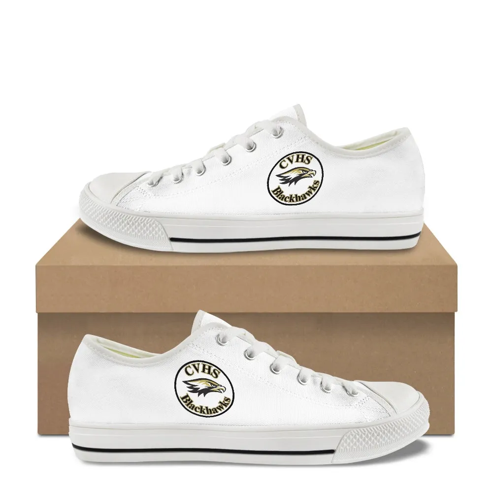 CVHS Blackhawk Circle Logo White & Charcoal Gray Low Top Canvas Shoes