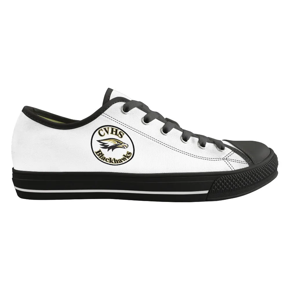 CVHS Blackhawk Circle Logo White & Charcoal Gray Low Top Canvas Shoes