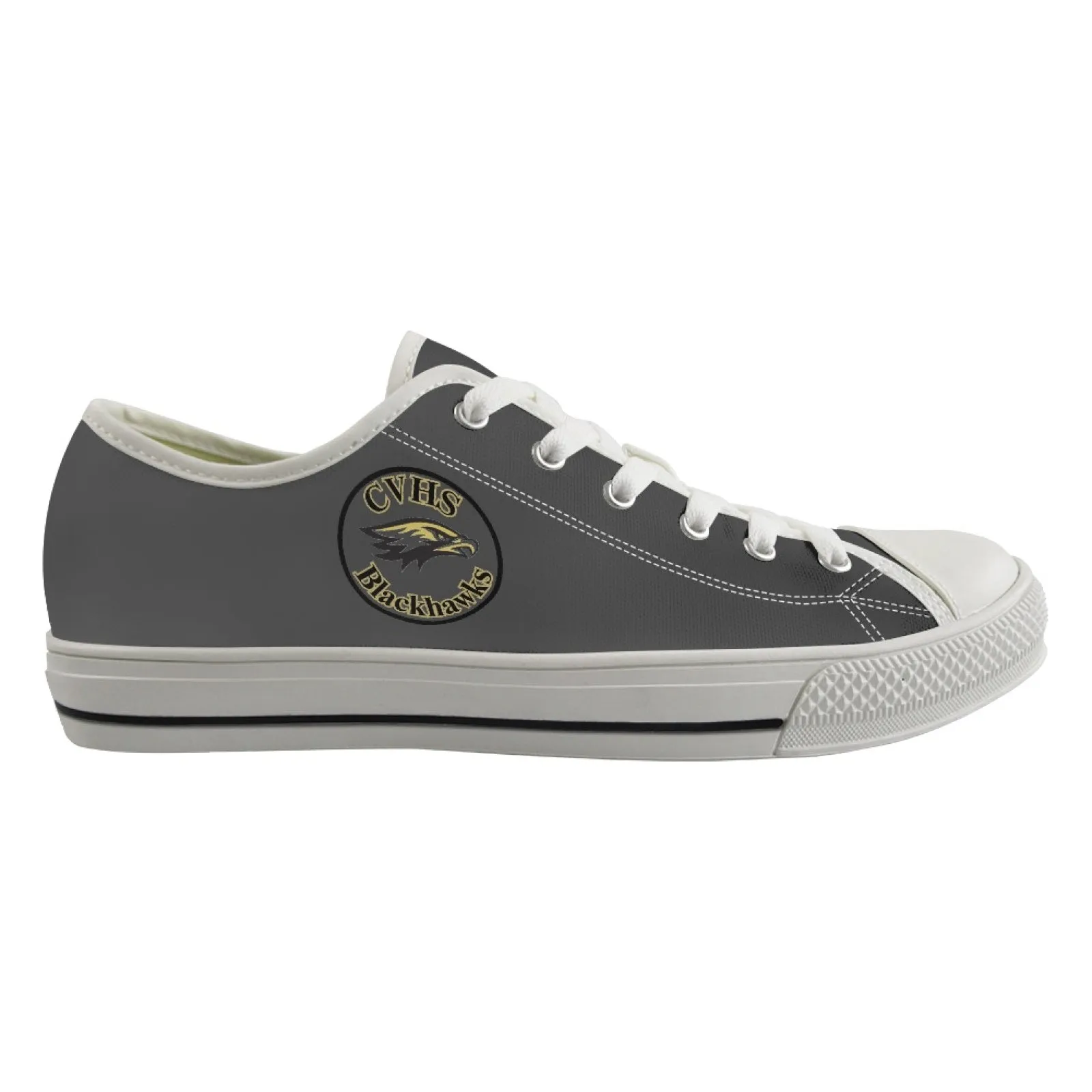 CVHS Blackhawk Circle Logo White & Charcoal Gray Low Top Canvas Shoes