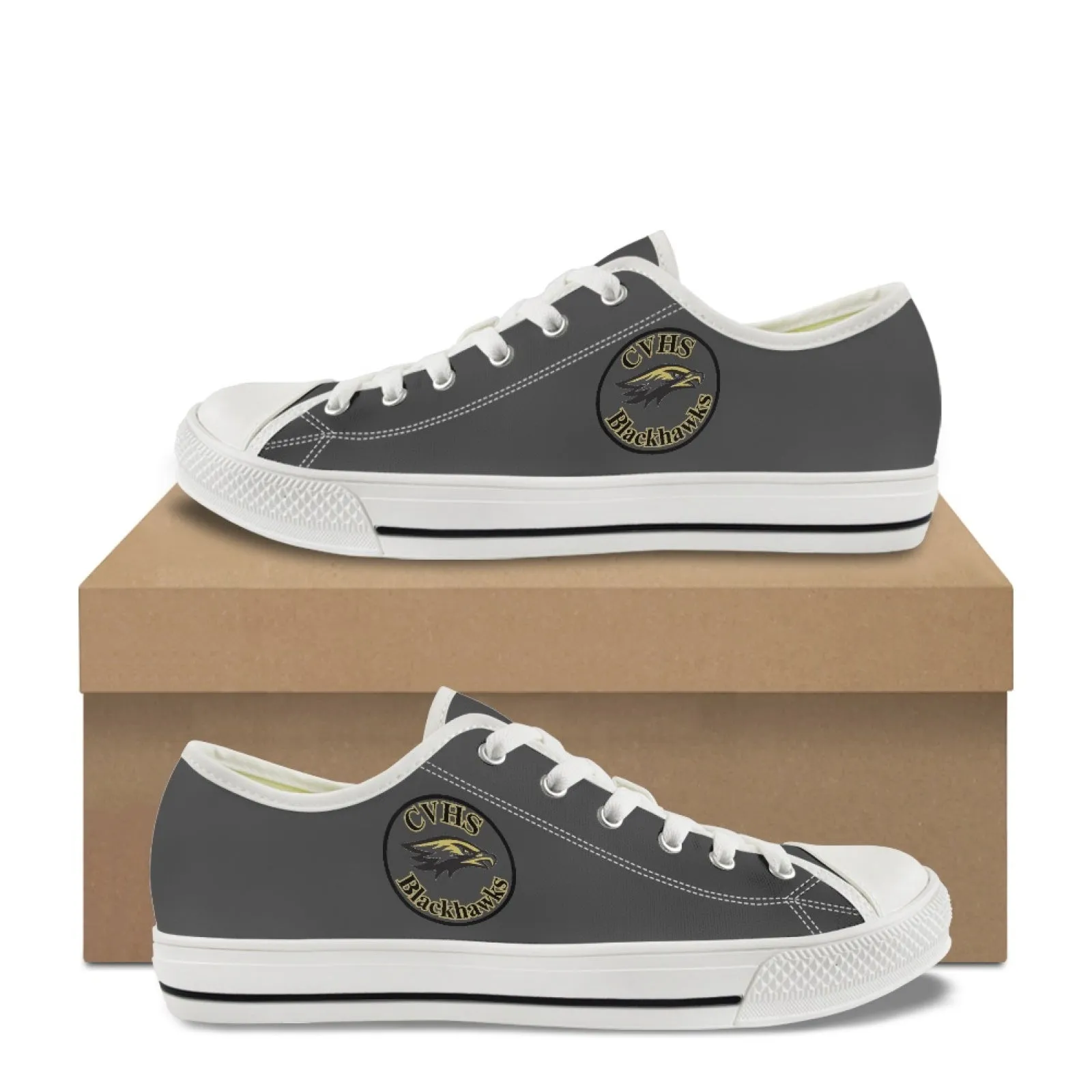 CVHS Blackhawk Circle Logo White & Charcoal Gray Low Top Canvas Shoes