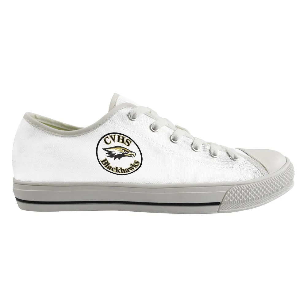CVHS Blackhawk Circle Logo White & Charcoal Gray Low Top Canvas Shoes
