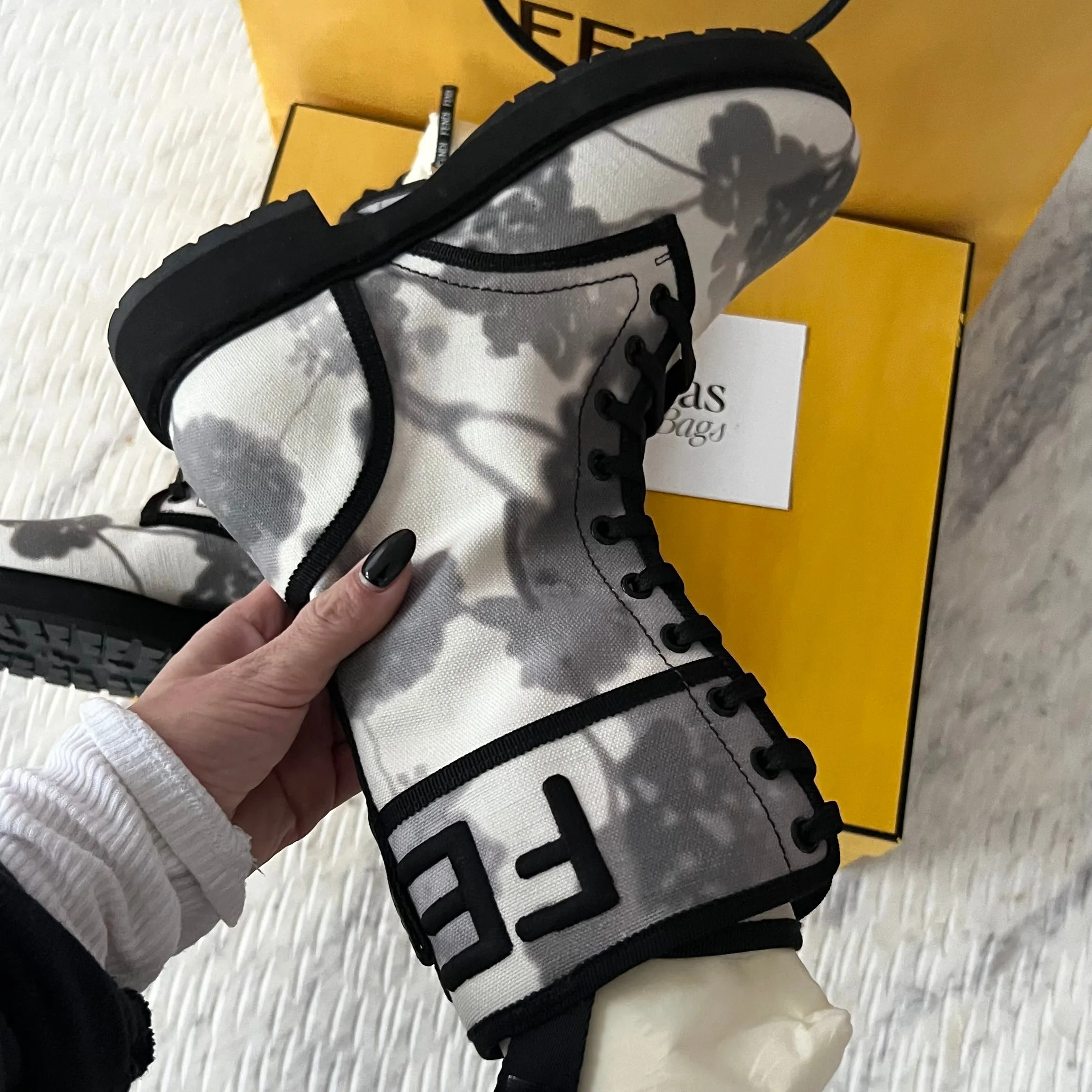 Fendi Grey Canvas Biker Boots Size 7.5