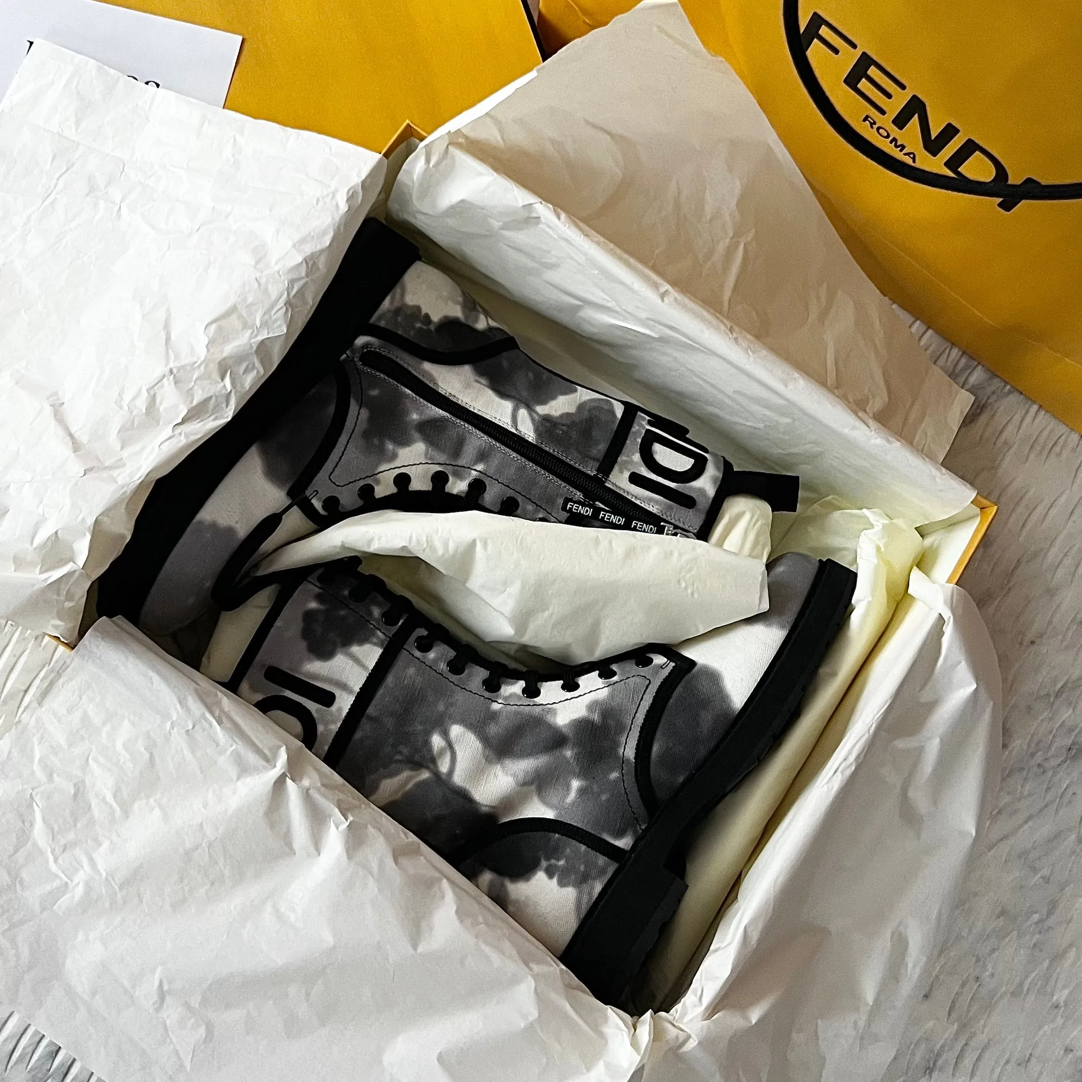 Fendi Grey Canvas Biker Boots Size 7.5