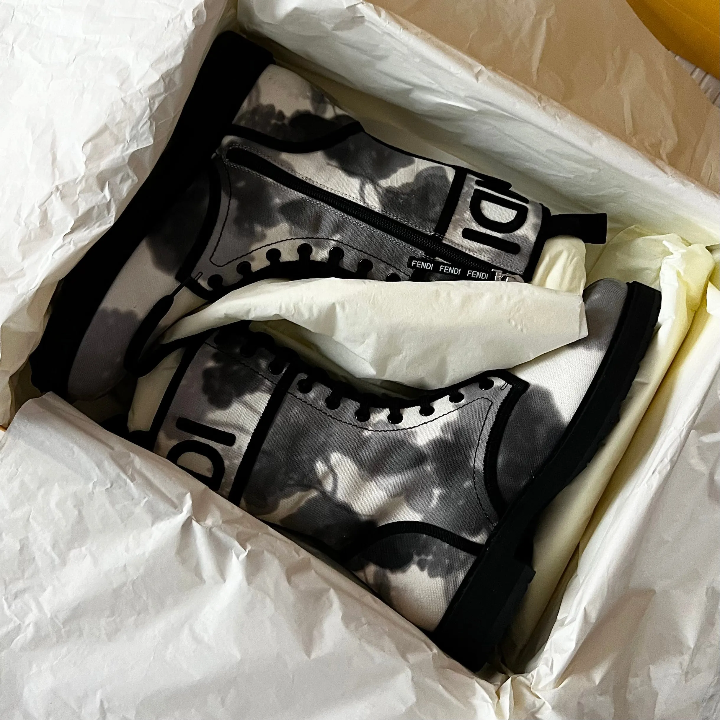 Fendi Grey Canvas Biker Boots Size 7.5