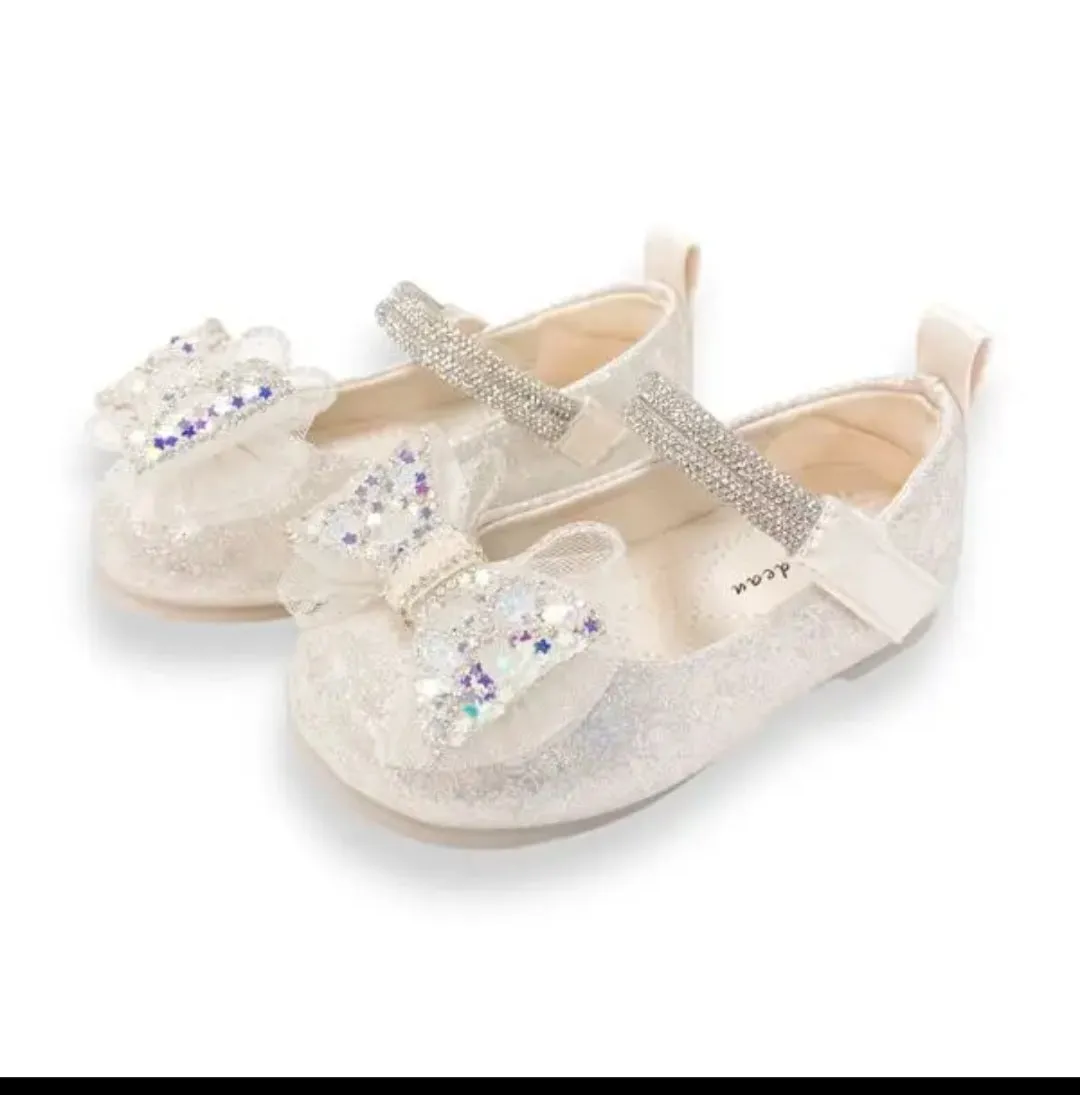 Girls Dress shoes Sparkly, White Bow  and Glitter  Casual Shoes