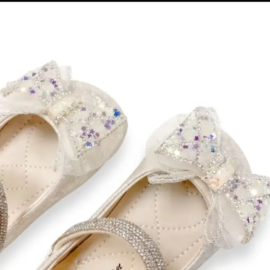 Girls Dress shoes Sparkly, White Bow  and Glitter  Casual Shoes