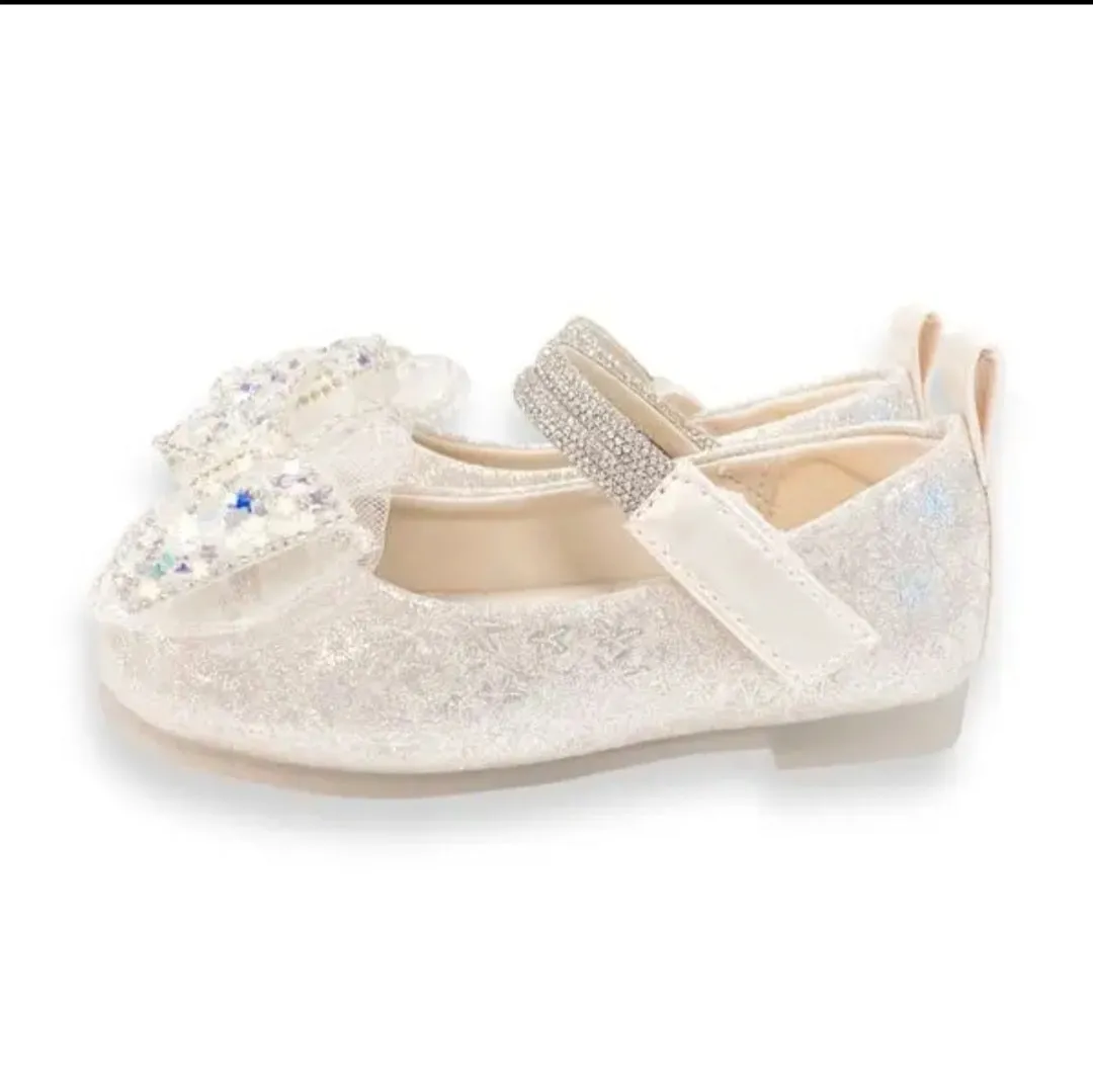 Girls Dress shoes Sparkly, White Bow  and Glitter  Casual Shoes
