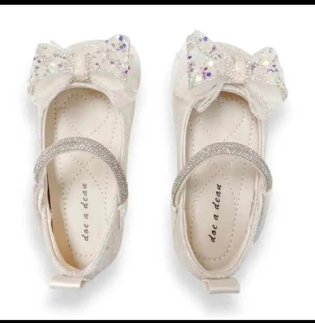 Girls Dress shoes Sparkly, White Bow  and Glitter  Casual Shoes