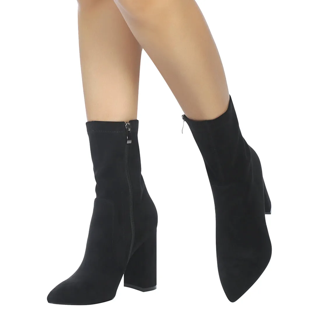 High Block Heeled Boots in Black