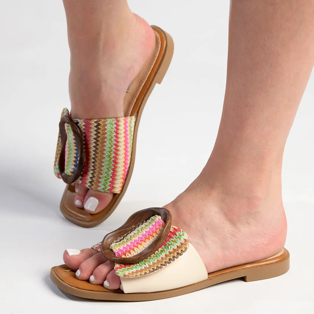 Madison Janvee Buckle Trim Push In Mule - Nude / Multi