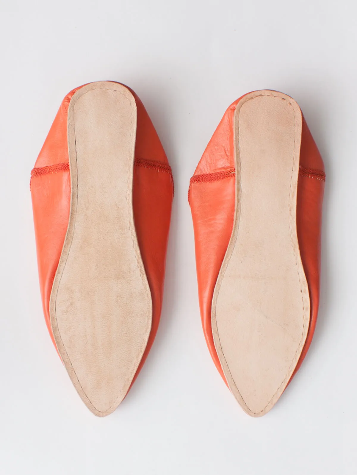 Moroccan Plain Pointed Babouche Slippers, Orange