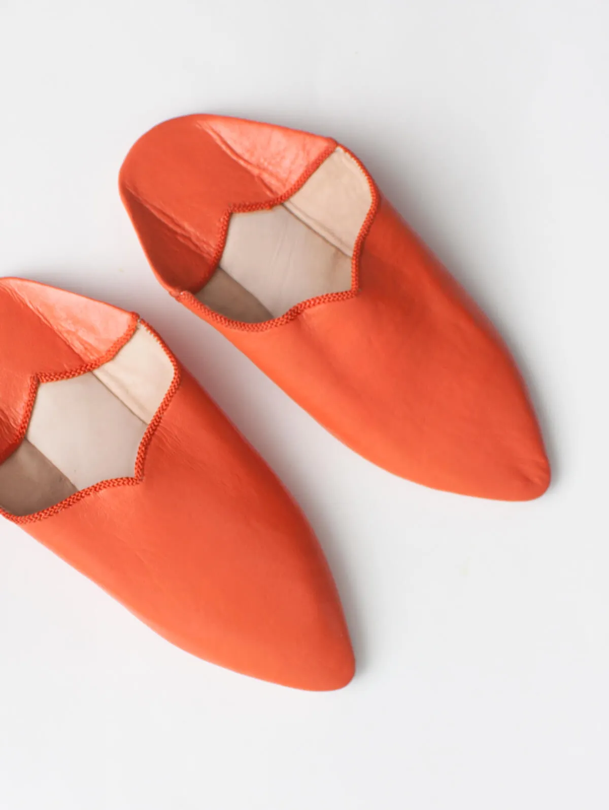 Moroccan Plain Pointed Babouche Slippers, Orange