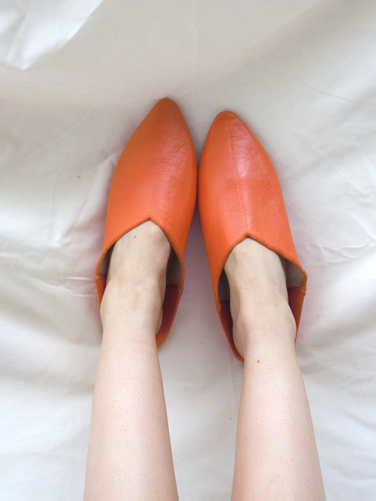 Moroccan Plain Pointed Babouche Slippers, Orange
