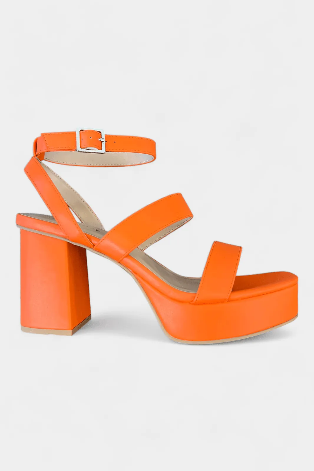 Orange Strappy Block Heels