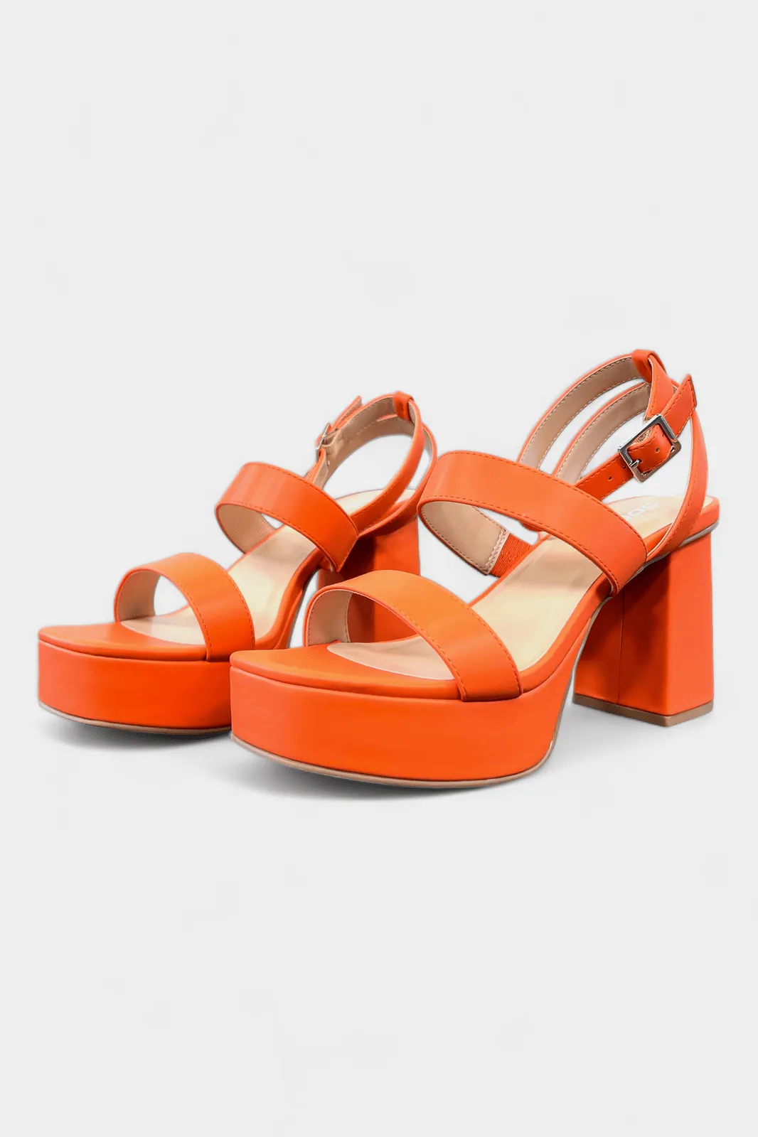 Orange Strappy Block Heels