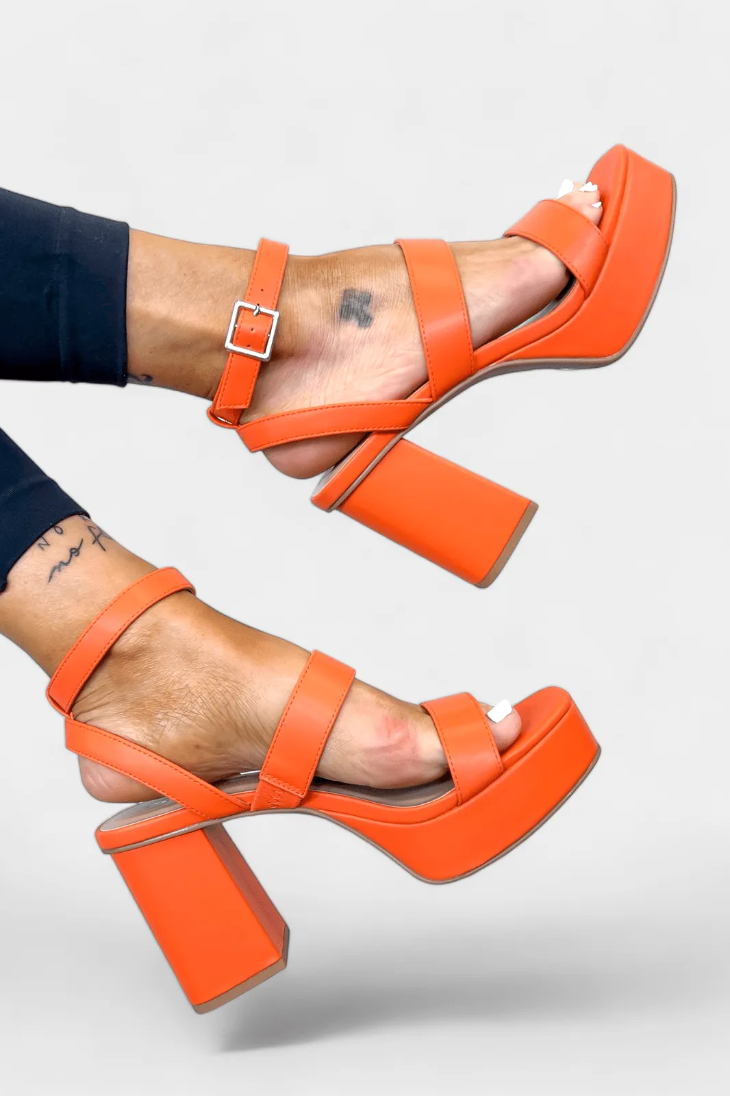 Orange Strappy Block Heels