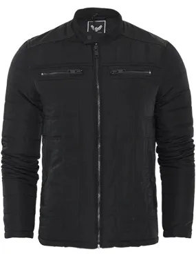 Rajan Zip Through Soft Quilted Biker Jacket in Black