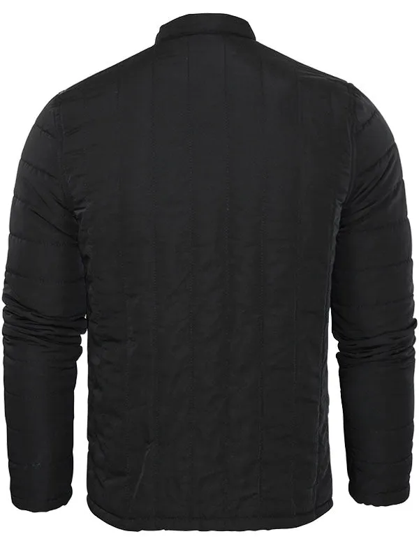 Rajan Zip Through Soft Quilted Biker Jacket in Black