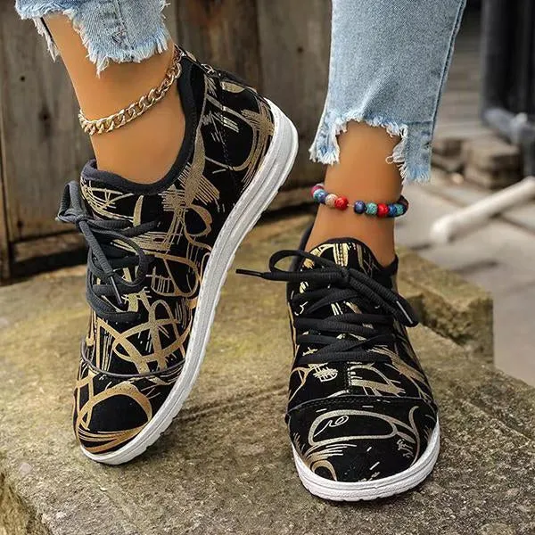 Women's Casual Printed Lace-Up Flats 65325683S