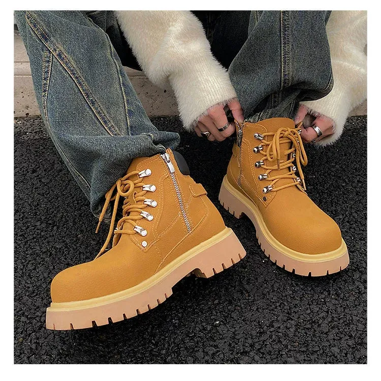 Yellow Martin Buckle Leather Boots
