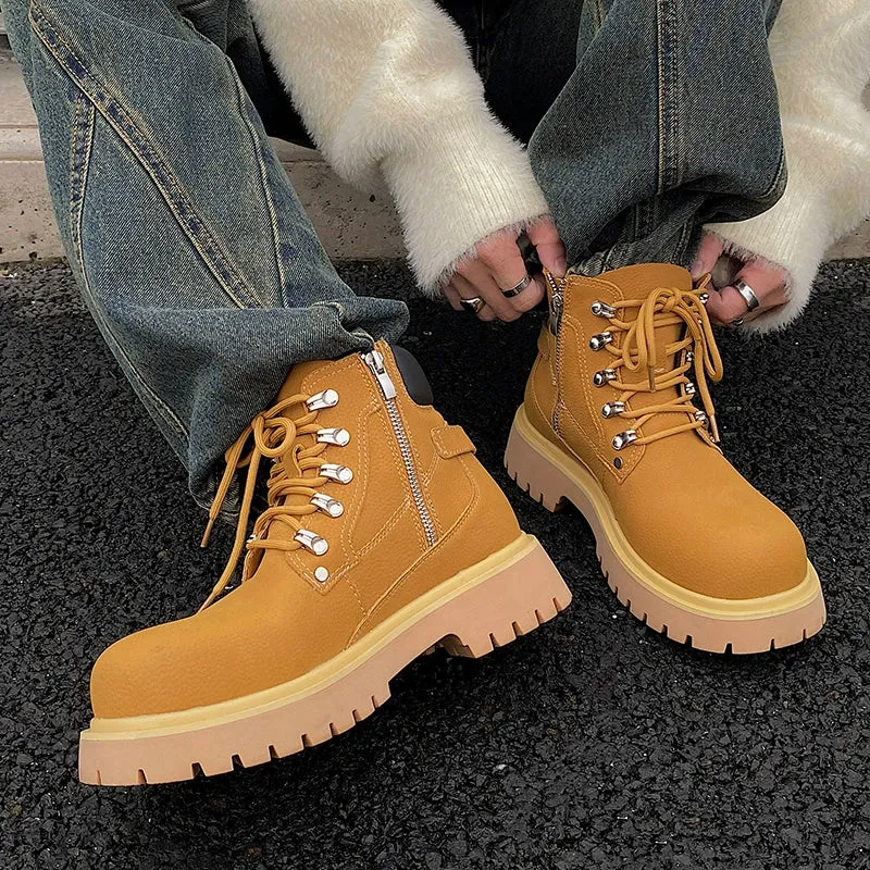 Yellow Martin Buckle Leather Boots