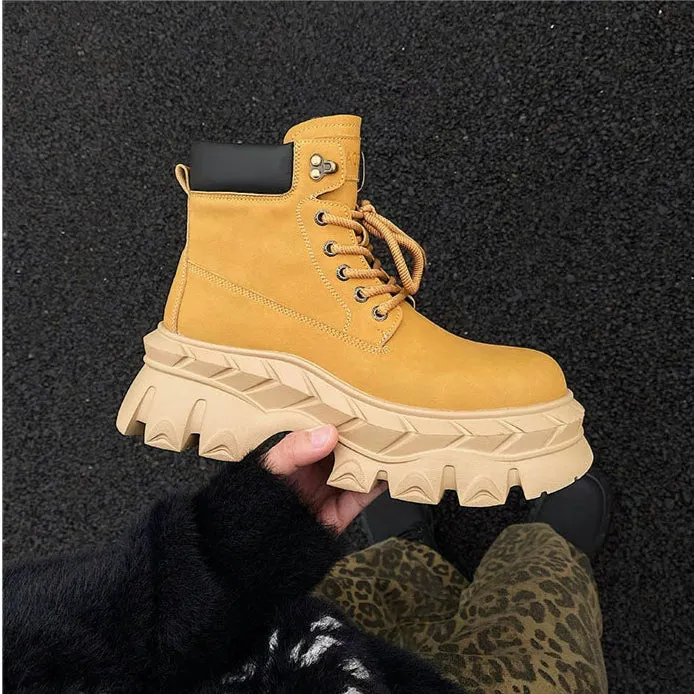 Yellow Martin Buckle Leather Boots