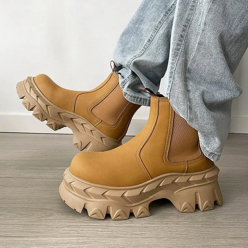 Yellow Martin Buckle Leather Boots