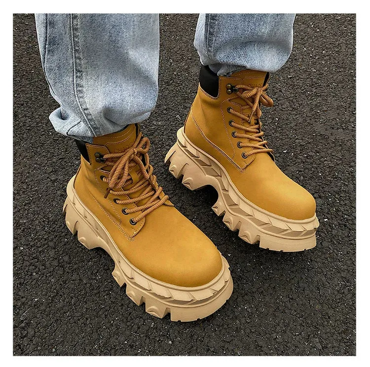 Yellow Martin Buckle Leather Boots