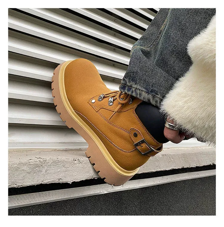Yellow Martin Buckle Leather Boots