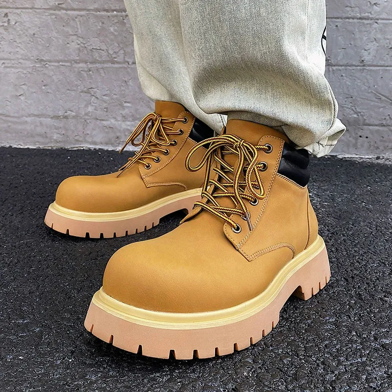 Yellow Martin Buckle Leather Boots