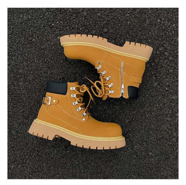 Yellow Martin Buckle Leather Boots