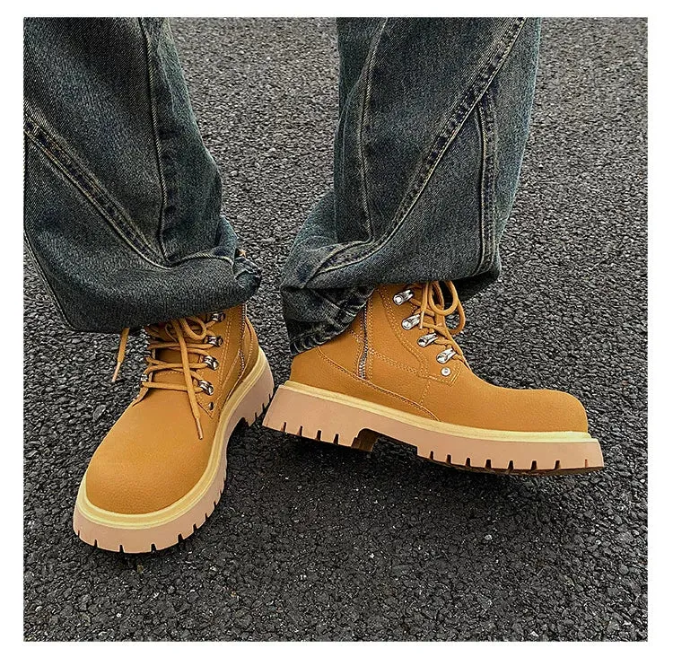 Yellow Martin Buckle Leather Boots