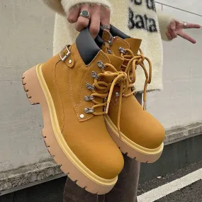Yellow Martin Buckle Leather Boots