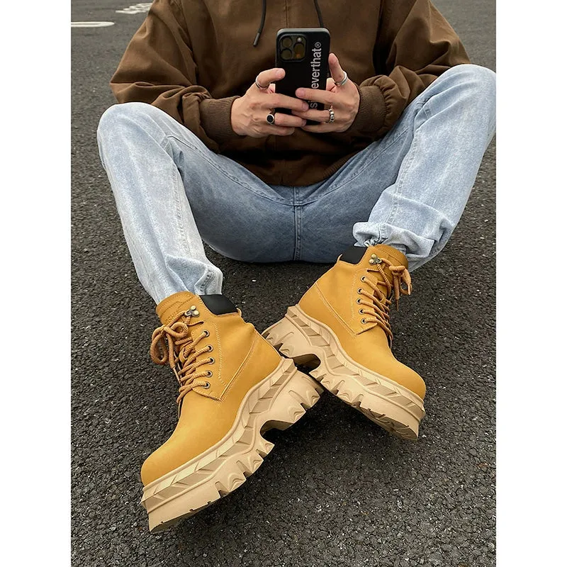 Yellow Martin Buckle Leather Boots