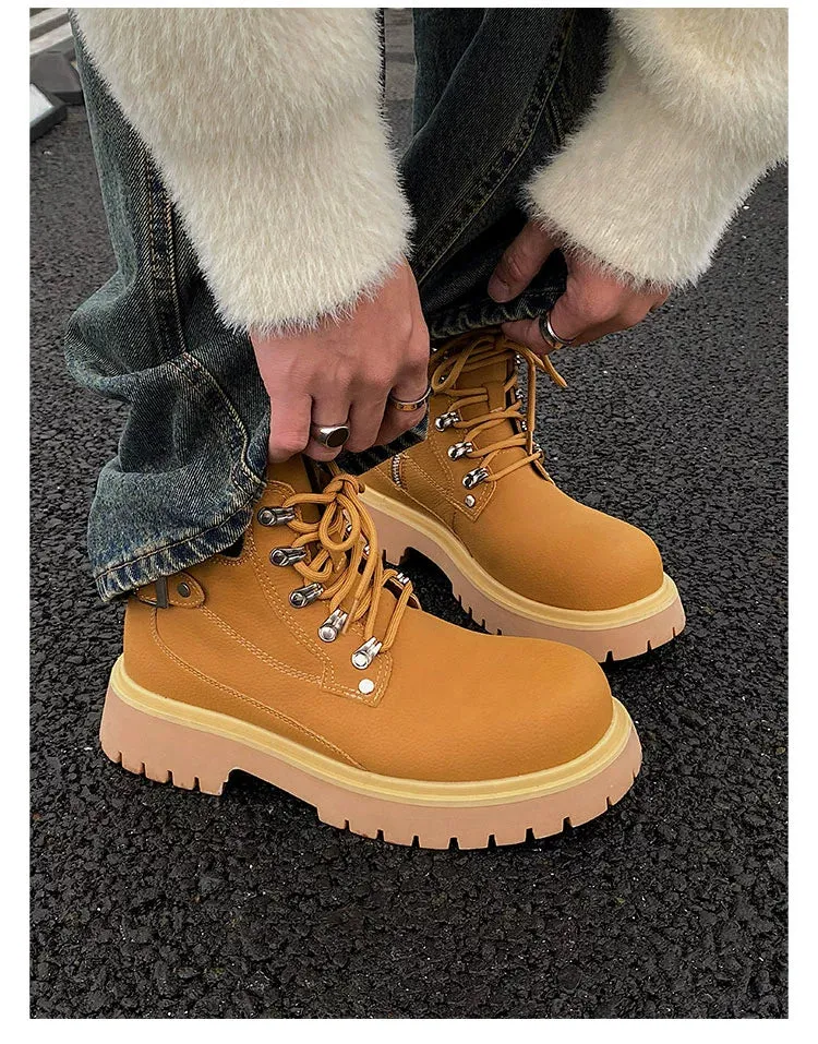 Yellow Martin Buckle Leather Boots