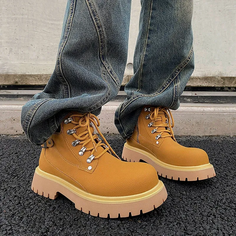 Yellow Martin Buckle Leather Boots