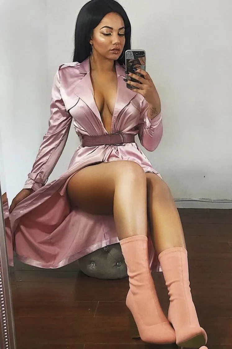 Zuly - Pink Knit Stretch Ankle Boots